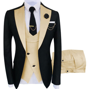 Luxury Party Stage Men's Suit Groomsmen Regular Fit Tuxedo 3 Peice Set Jacket+Trousers+Vest