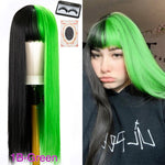 Load image into Gallery viewer, HGM Cosplay Wig Half Green Half Black Wig Long Straight Wig With Bangs Cosplay Wig Two Tone Ombre Wigs Synthetic Wigs
