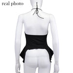 Load image into Gallery viewer, Sexy Ruffles Cut Out White Tank Tops Bandage Hollow Out Halter Tops Drawstring Clubwear
