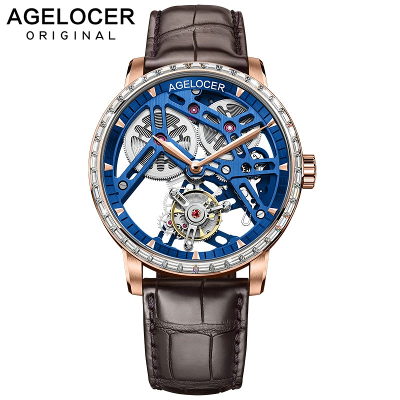 AGELOCER Original Tourbillon Watch Men Power Reserve 80 Top Brand Luxury Skeleton Sapphire Clock
