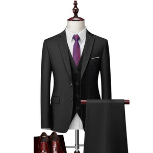 Men Slim Business Casual Suits Dress Three-piece Set Jacket Pants Vest