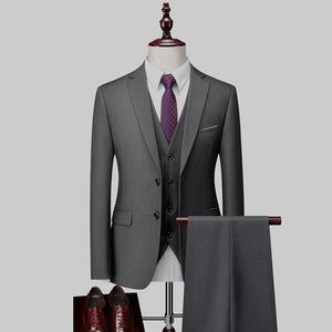 Men Slim Business Casual Suits Dress Three-piece Set Jacket Pants Vest