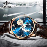 Load image into Gallery viewer, OUPINKE Mechanical Watch Men Automatic Rose Gold Leather Watch Waterproof Business Moon Phase Wristwatch
