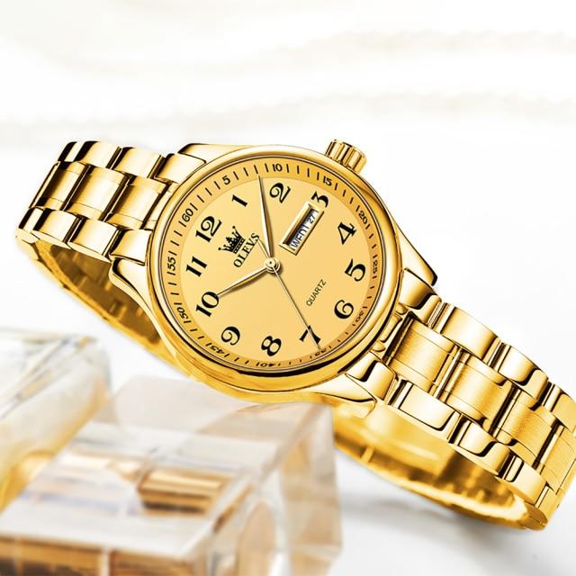 HGM Luxury Brand Women Watches Quartz Wrist Watch Gold Date Stainless Steel Waterproof Ladies Fashion Bracelet  Set