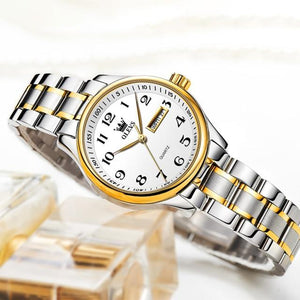 HGM Luxury Brand Women Watches Quartz Wrist Watch Gold Date Stainless Steel Waterproof Ladies Fashion Bracelet  Set