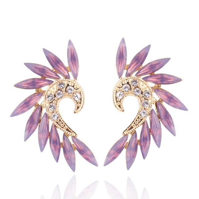 HGM 16 Colors Small Heart Wings Stud Earrings Acrylic Crystal Stone Women Piercing Earrings Trendy Wedding Jewelry