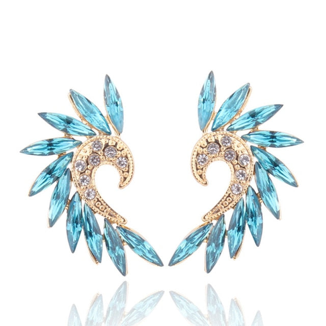 HGM 16 Colors Small Heart Wings Stud Earrings Acrylic Crystal Stone Women Piercing Earrings Trendy Wedding Jewelry