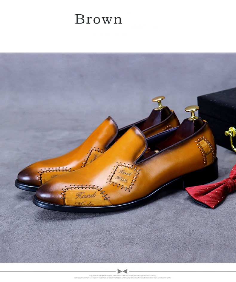 Genuine Leather Casual Shoes Male Cowhide Leather British Hand-Stitched Polished Business Dress Shoes Fashion Oxfords