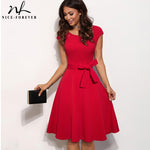 Load image into Gallery viewer, Women Vintage Pure Color Dresses Cocktail Wedding Party Elegant Flare Dress
