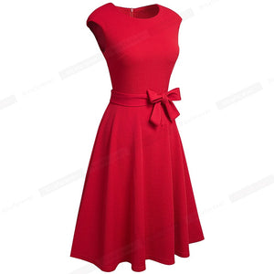 Women Vintage Pure Color Dresses Cocktail Wedding Party Elegant Flare Dress