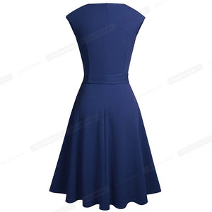 Women Vintage Pure Color Dresses Cocktail Wedding Party Elegant Flare Dress
