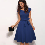 Load image into Gallery viewer, Women Vintage Pure Color Dresses Cocktail Wedding Party Elegant Flare Dress
