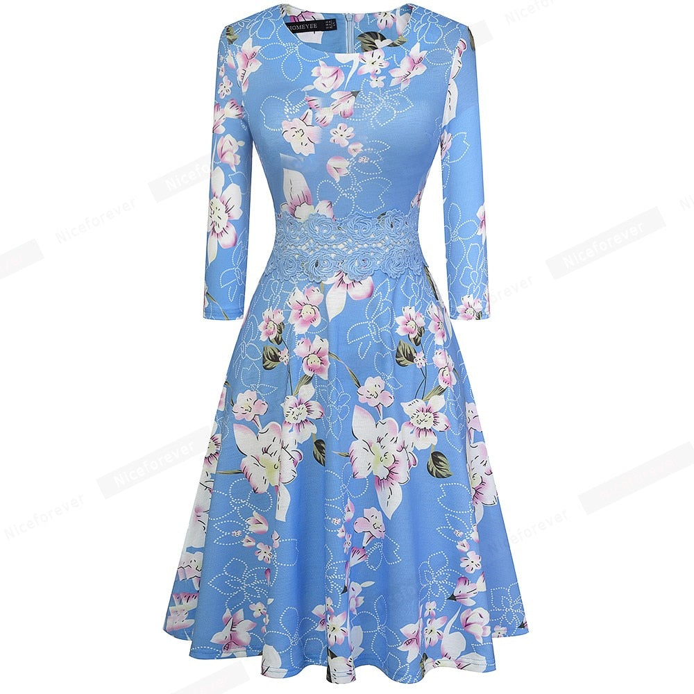 Vintage Elegant Embroidery Floral Lace Patchwork vestidos A-Line Pinup Business Women Party Flare Swing Dress