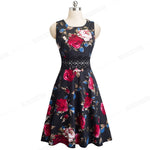 Load image into Gallery viewer, Vintage Elegant Embroidery Floral Lace Patchwork vestidos A-Line Pinup Business Women Party Flare Swing Dress
