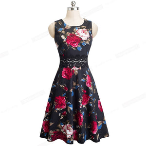 Vintage Elegant Embroidery Floral Lace Patchwork vestidos A-Line Pinup Business Women Party Flare Swing Dress
