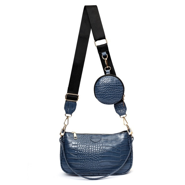 Fashion chains women shoulder bags designer wide strap messenger leather crossbodyl purse 3 bag set