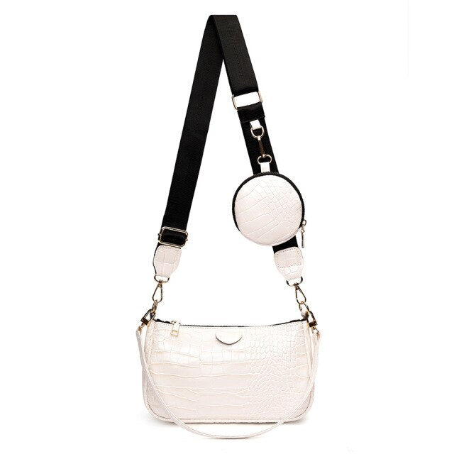 Fashion chains women shoulder bags designer wide strap messenger leather crossbodyl purse 3 bag set