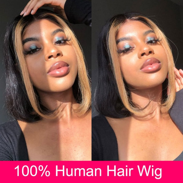 Straight Lace Front Wig Ombre Colored Full Hd 13x1 Frontal Wigs For Women Brazilian Short Wig Highlight Wig Human Hair