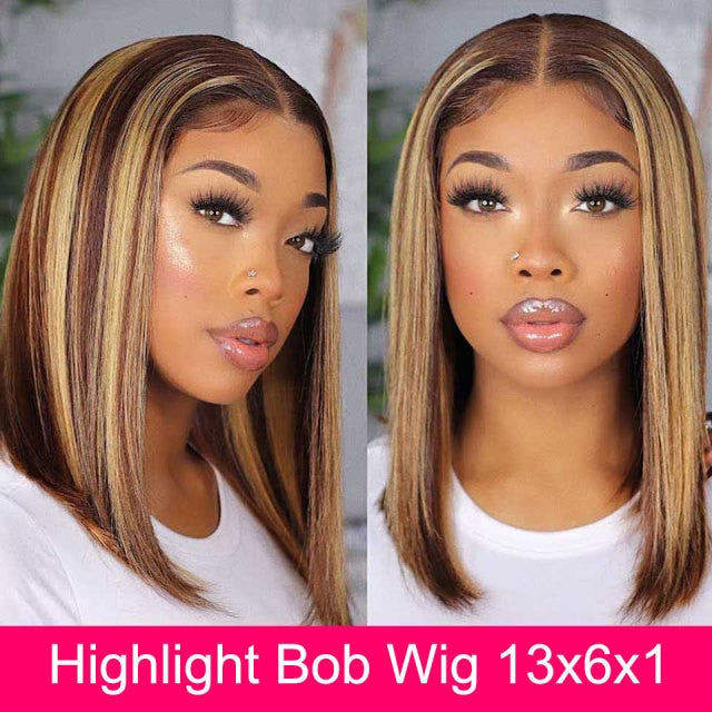 Straight Lace Front Wig Ombre Colored Full Hd 13x1 Frontal Wigs For Women Brazilian Short Wig Highlight Wig Human Hair