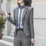 Load image into Gallery viewer, HGM High Quality Fashion Plaid Suits Women New Business Long Sleeve Blazer and Trousers Office Ladies Work Wear

