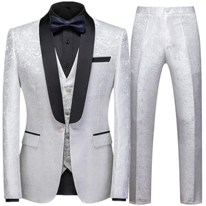 Men's Casual Business Boutique Flower Suit Three-piece Set Coat Jacket Pants
