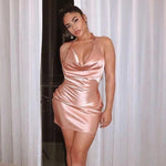 Load image into Gallery viewer, Pink Halter Neck Sexy Satin Dress Women Elegant Backless Silk Party Mini Dresses Casual Short Dress
