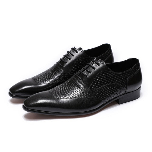Luxury Italian Mens Oxford Shoes Genuine Cow Leather Lace-Up Shoes for Men