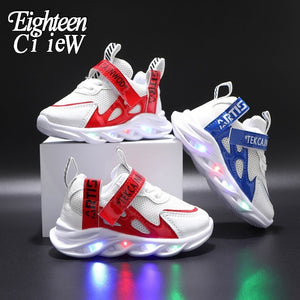 HGM New LED Children Glowing Shoes Baby Luminous Sneakers Boys Lighting Running Shoes  Kids Breathable Mesh Sneakers