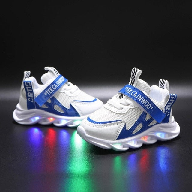 HGM New LED Children Glowing Shoes Baby Luminous Sneakers Boys Lighting Running Shoes  Kids Breathable Mesh Sneakers