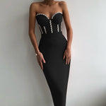Load image into Gallery viewer, Sexy Strapless Women Dress Bandage Bodycon New Elegant Beading Party Evening Club Midi Dresses Summer Autumn Clothes
