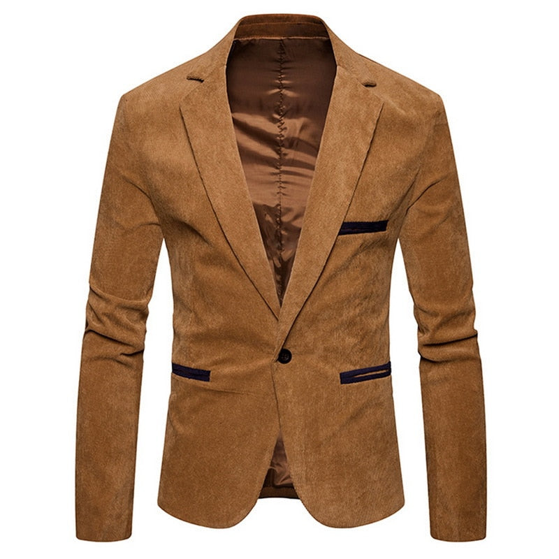 HGM  Men's Suit Jackets Solid Slim Fit Single Button Dress Suits Men Fashion Casual Corduroy Blazer Men