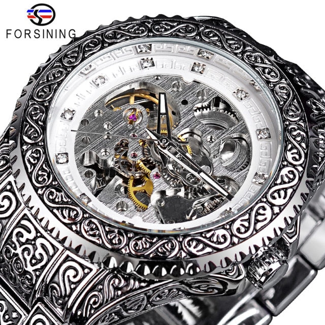 Luxury Men Automatic Mechanical Wristwatch Waterproof Stainless Steel Diamond Watch Golden Men's Clock Vintage