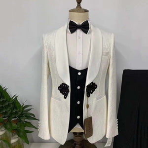 HGM British Style Printing Men's Suit Casual Single-Breasted Boutique 3-Piece Set Wedding Prom Tuxedo Groom Dress