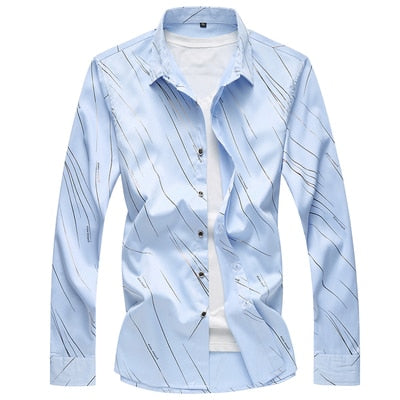 Men's Printed Shirt Fashion Casual White Long Sleeve Shirt Male Brand Clothes