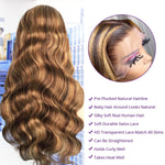 Load image into Gallery viewer, Highlight Wig Human Hair Ombre Body Wave Lace Front Wig Brazilian 4x4 Closure Wig 4/27 Preplucked T Part Colored Human Hair Wigs
