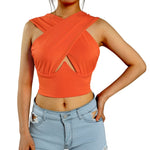 Load image into Gallery viewer, Women&#39;s Criss Cross Tank Tops Sexy Sleeveless Solid Color Cutout Front Crop Tops Party Club Streetwear Summer Lady Bustier Tops
