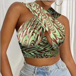 Women's Criss Cross Tank Tops Sexy Sleeveless Solid Color Cutout Front Crop Tops Party Club Streetwear Summer Lady Bustier Tops