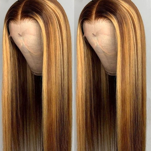 HGM Malaysian Straight Wig Highlight Lace Front Human Hair Wigs Honey Blonde Ombre Lace Closure Wig Remy Tahikie