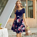 Load image into Gallery viewer, Women Boho Floral Print Elegant Dresses Casual Swing Flare Patchwork Dress
