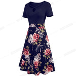 Load image into Gallery viewer, Women Boho Floral Print Elegant Dresses Casual Swing Flare Patchwork Dress

