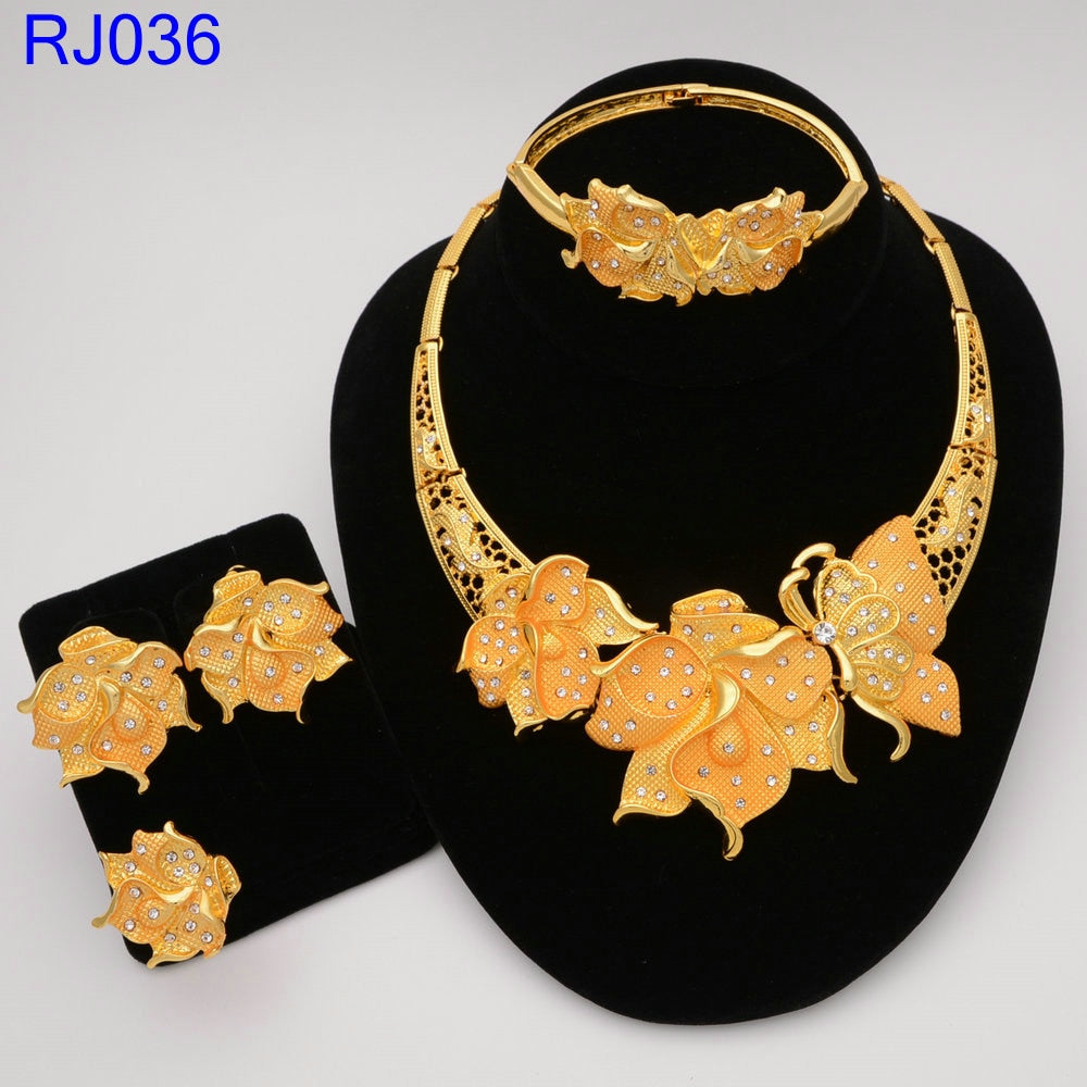 HGM Gold Jewelry Sets For Women Indian Jewelery African Designer Necklace Ring Earring Wedding Accessories