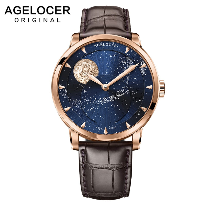 AGELOCER Switzerland Designer Moon Phase Luxury Watch Top Brand Mens Automatic Sapphire Watches Mechanical Power Reserve