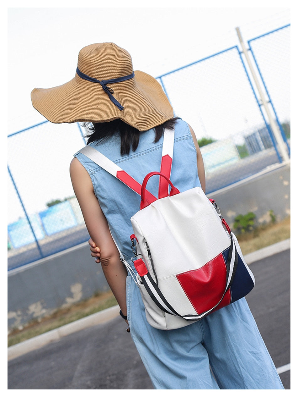 HGM High Quality Leather Women Backpack Anti-Theft Travel Backpack Large Capacity  Bags for Girls