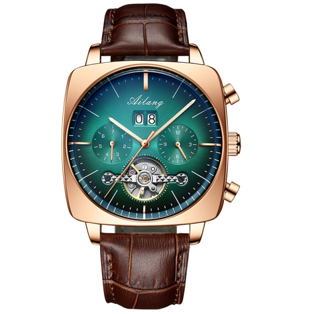 Luxury chronograph Square Large Dial Watch Hollow Waterproof mens fashion watches
