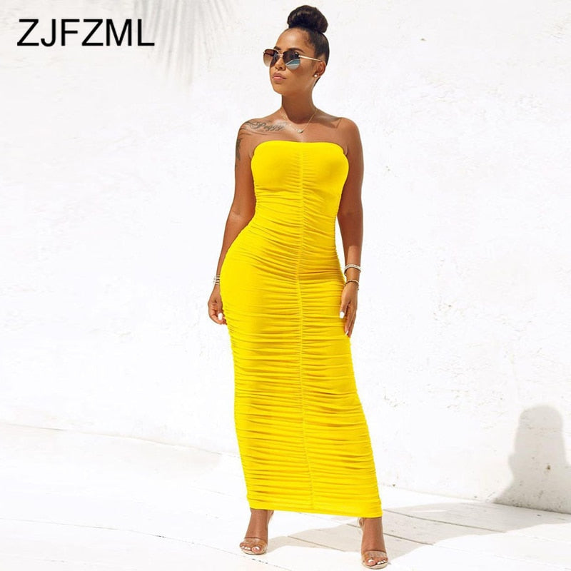 Sexy Backless Ruched Wrap Dress for Women Sleeveless Bodycon Causal Maxi Dresses Plus Size High Waist Solid Package Hip Dress