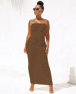 Load image into Gallery viewer, Sexy Backless Ruched Wrap Dress for Women Sleeveless Bodycon Causal Maxi Dresses Plus Size High Waist Solid Package Hip Dress
