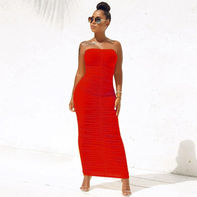 Sexy Backless Ruched Wrap Dress for Women Sleeveless Bodycon Causal Maxi Dresses Plus Size High Waist Solid Package Hip Dress
