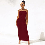 Load image into Gallery viewer, Sexy Backless Ruched Wrap Dress for Women Sleeveless Bodycon Causal Maxi Dresses Plus Size High Waist Solid Package Hip Dress
