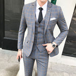 Load image into Gallery viewer, Men Dress Blazers Pants Vest 3 Piece Set Wedding New Business Formal Plaid Suit Luxury Slim Fit Coat Trousers
