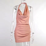 Load image into Gallery viewer, Pink Halter Neck Sexy Satin Dress Women Elegant Backless Silk Party Mini Dresses Casual Short Dress
